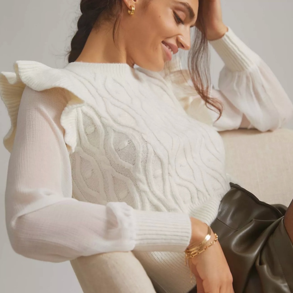 Anthropologie Ruffled Contrast Sweater Top